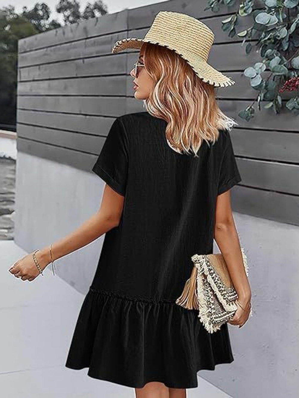 Full Size Button-Down Ruffle Hem Mini Dress Plus Size - Picture 6 of 15